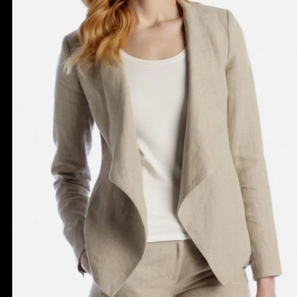 MICHAEL Michael Kors Cream 100% Linen Open Front Drape Blazer Jacket Size 4